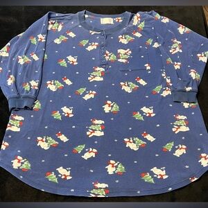 UC Vtg Cabernet Blue Polar Bear Christmas Snowflake Sleep Top Women’s 4XL